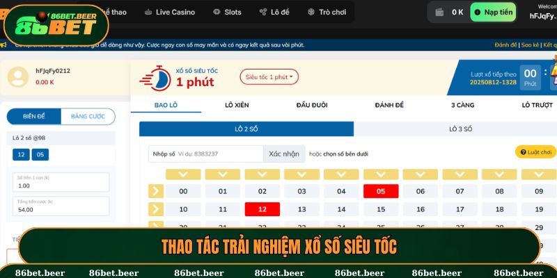 Thao tác trải nghiệm xổ số siêu tốc